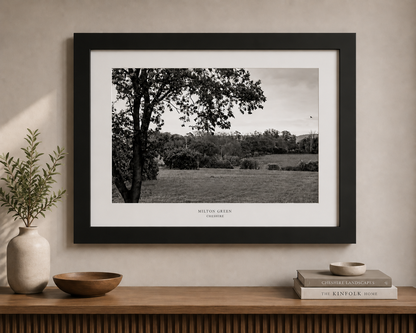 Milton Green Fields (Black & White) A2 Print